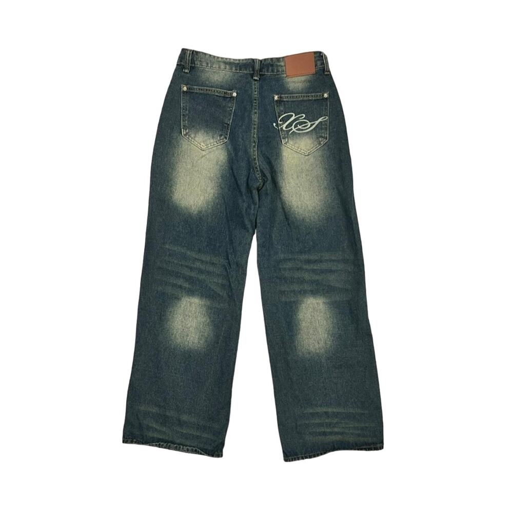 ★ Streetwear Faded Wide Leg Y2K Blue Wash Pants (UnBranded) ★